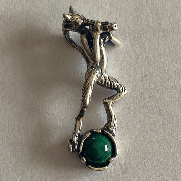 Pan Dancer Music Pendant .925 Sterling Silver w/ genuine Malachite gem USA - Picture 7 of 8